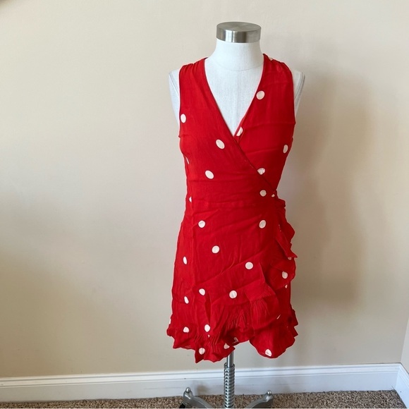 Rails Madison polka dot patterned chiffon wrap dress red 950 - Picture 5 of 14